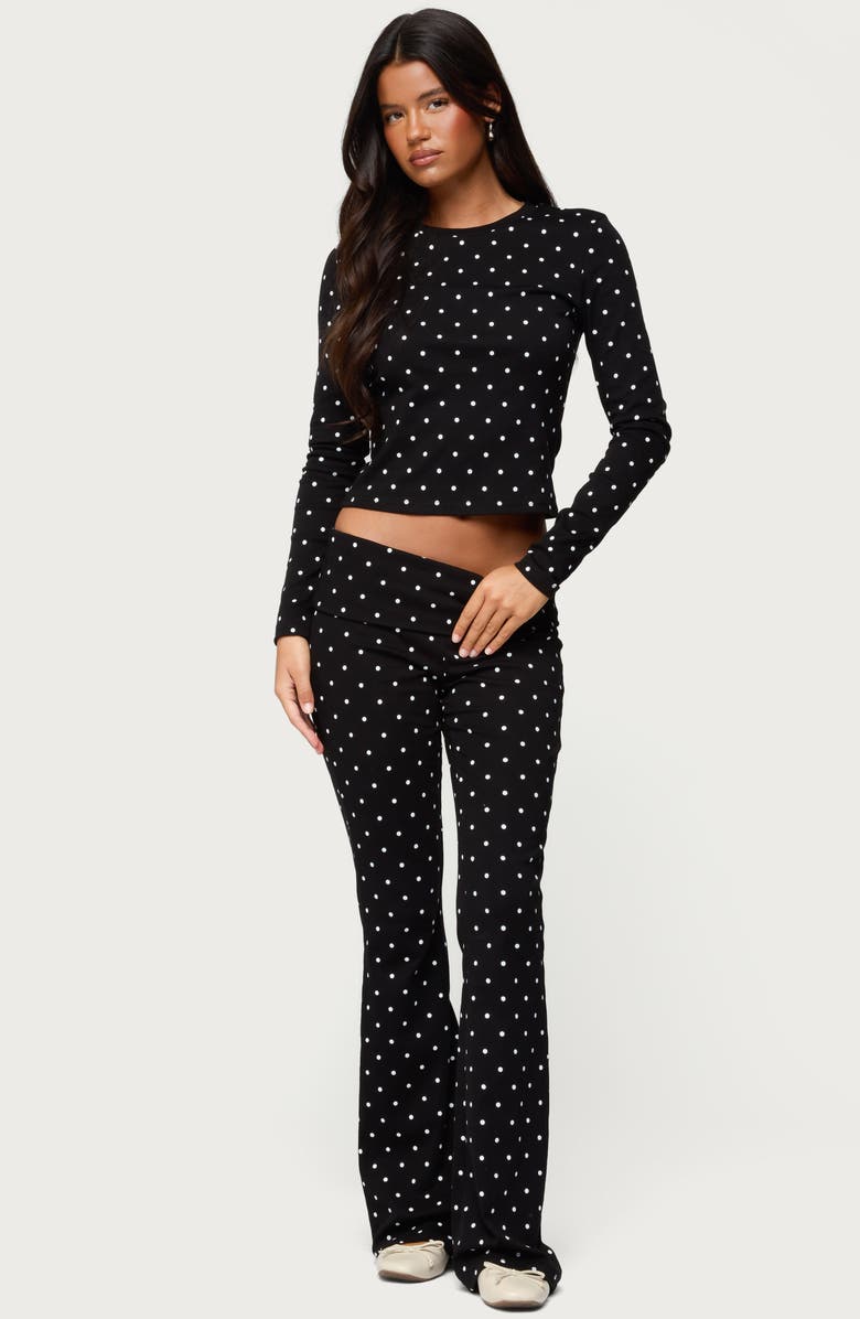 EDIKTED Daliya Polka Dot Crop Stretch Cotton T-Shirt, Alternate, color, Black