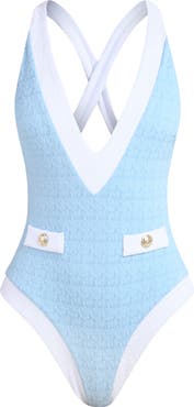 L'AGENCE Lisa Colorblock Plunge One-Piece Swimsuit