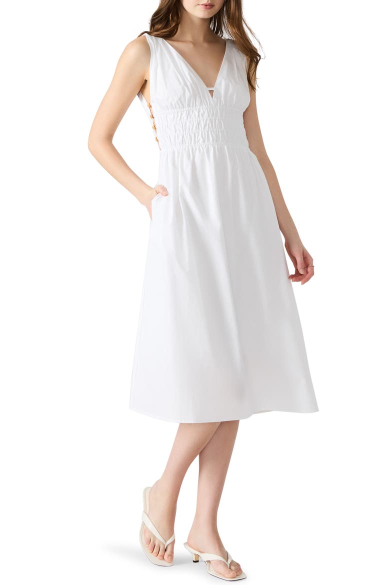 Kassie Bead Detail Smock Waist Cotton Midi Dress, Alternate, color, WHITE