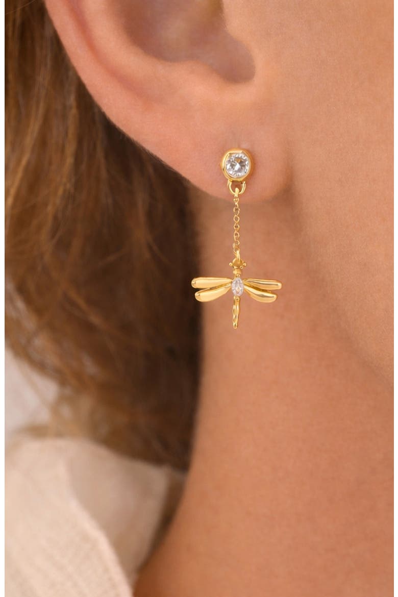 Dragonfly Drop Earrings, Alternate, color, GOLD
