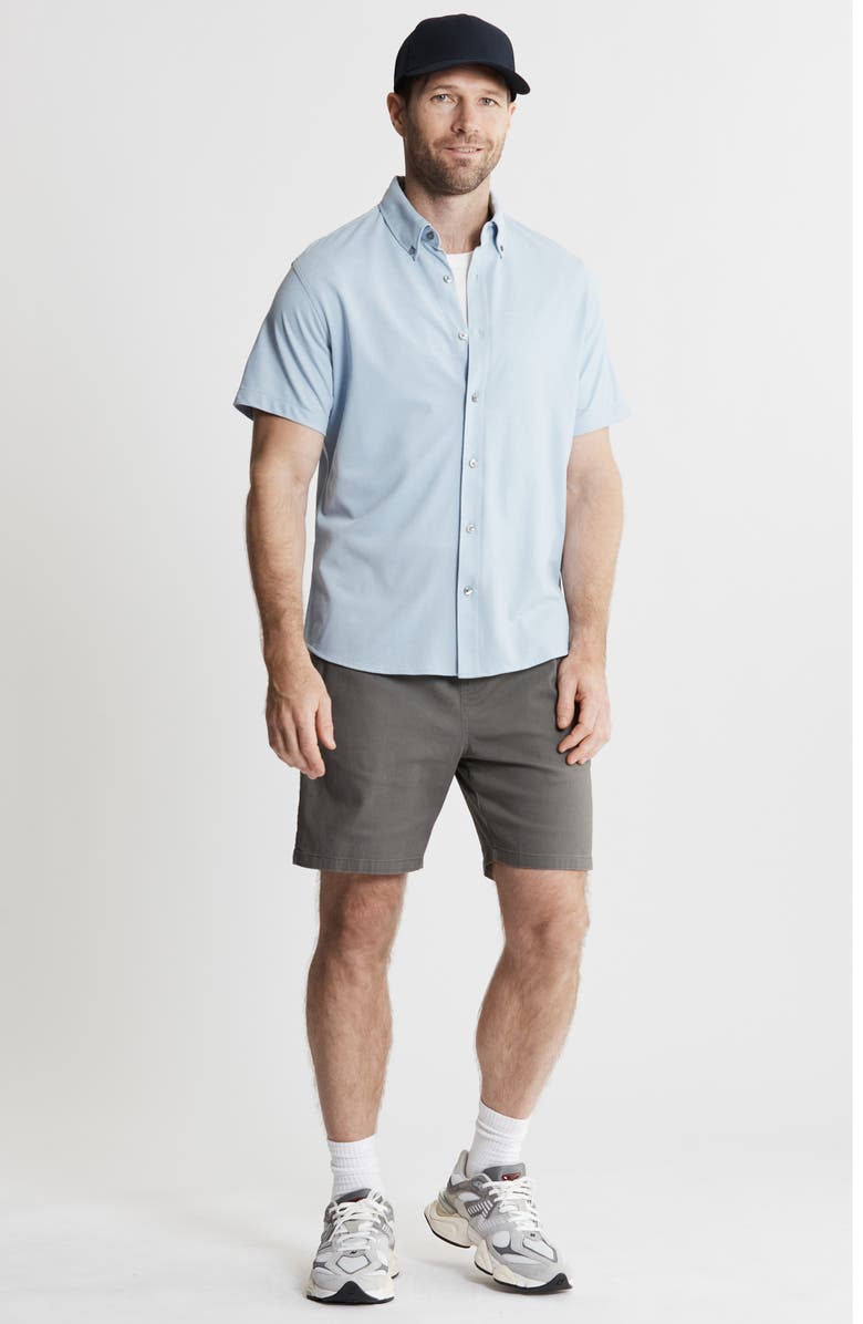 JACHS Short Sleeve Stretch Oxford Button-Up Shirt, Alternate, color, Light Blue