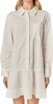 English Factory Ruffle Hem Long Sleeve Mini Shirtdress
