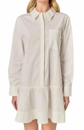 Ruffle Hem Long Sleeve Mini Shirtdress