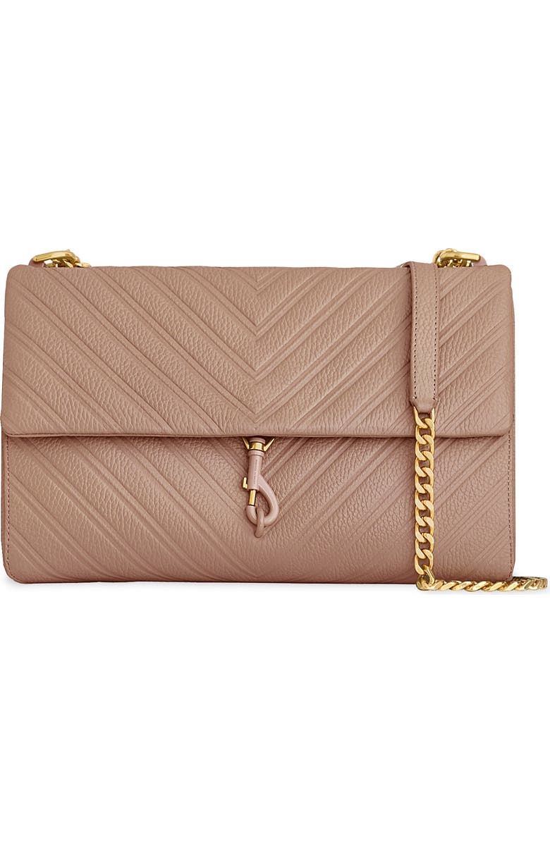 Rebecca Minkoff Large Edie Chevron Embossed Leather Shoulder Bag, Main, color, Blushing