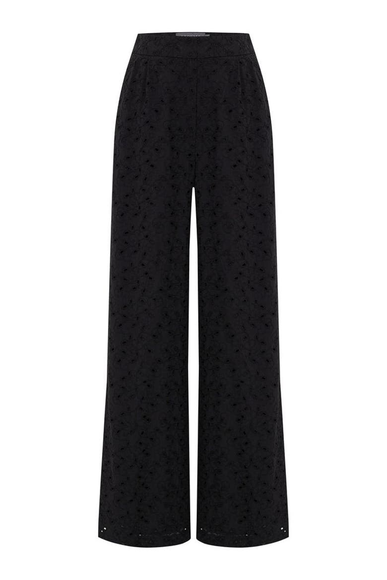 Broderie Anglaise Fabric Pants, Alternate, color, BLACK