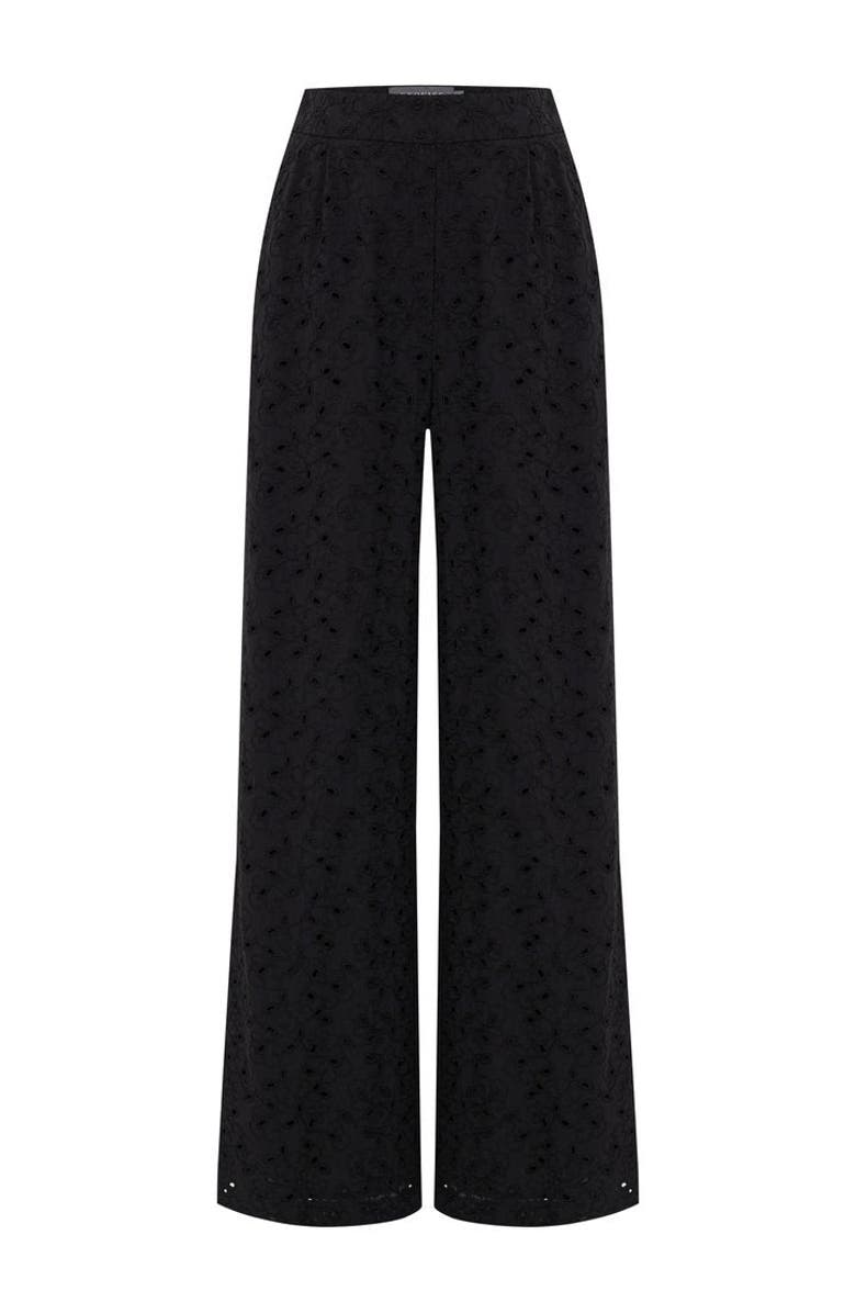 Exquise Broderie Anglaise Fabric Pants, Alternate, color, Black