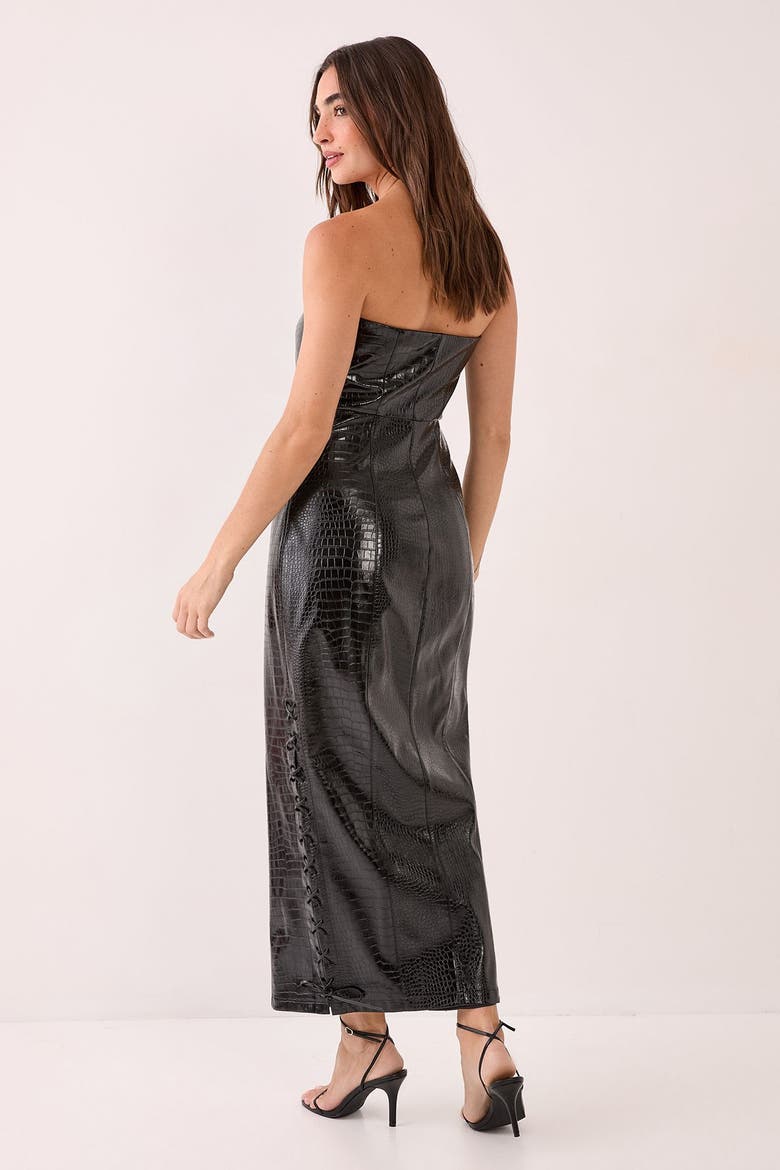 Croc Bandeau Lace Up Maxi Dress, Alternate, color, Black