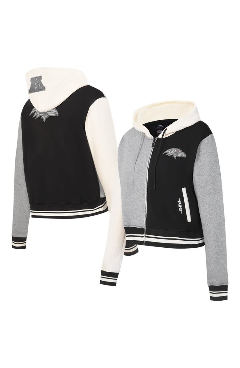 PRO STANDARD Women's Pro Standard  Gray Baltimore Ravens Reverse French Terry Colorblock Full-Zip Hoodie, Main, color, 