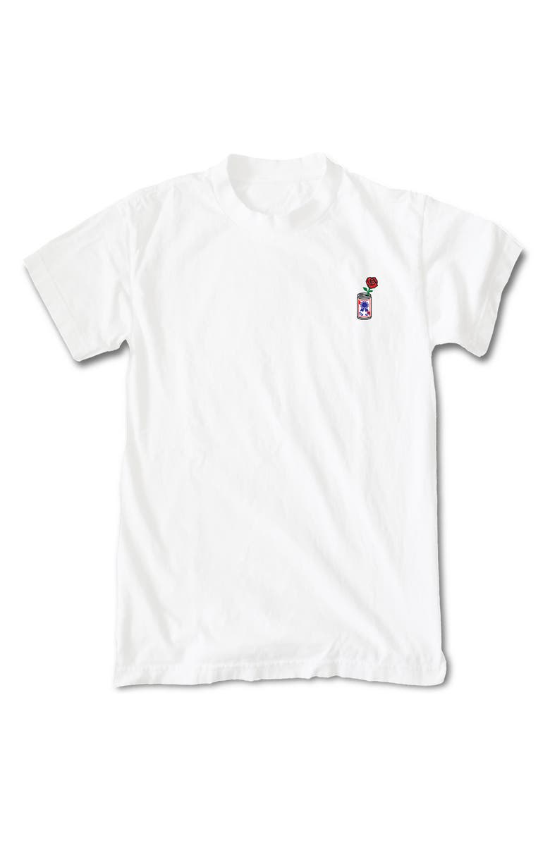 RIOT SOCIETY Beer Can Emblem Graphic T-Shirt, Main, color, White