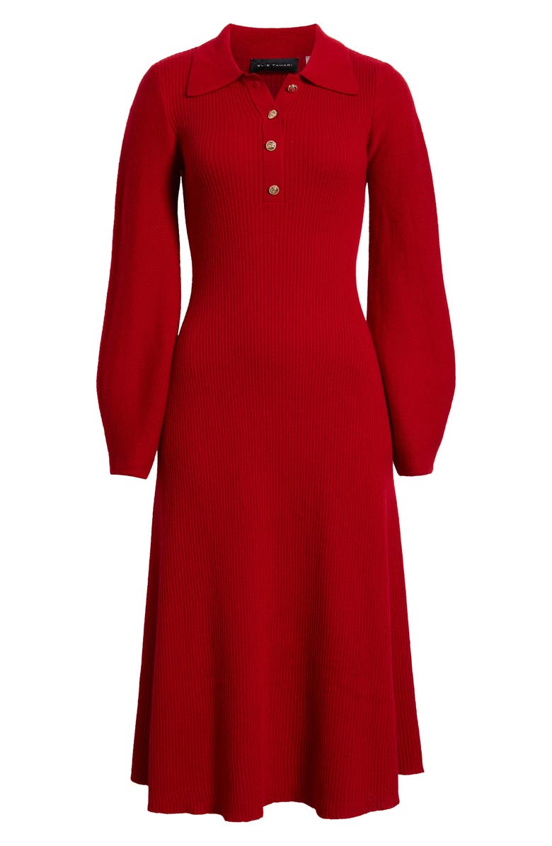 Elie Tahari The Shawna Long Sleeve Cashmere Dress, Alternate, color, Red Love