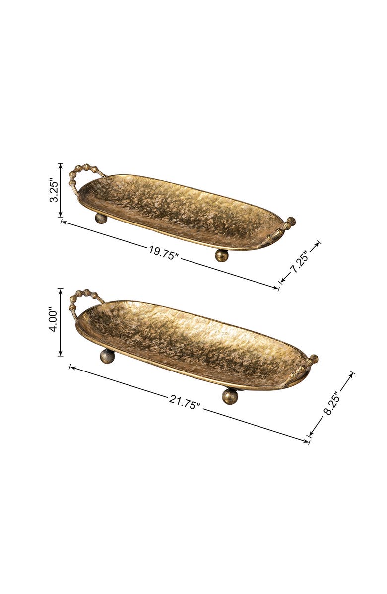 Glitzhome Set of 2 Oval Metal Gold Decorative Tray with Handles, Alternate, color, Gold