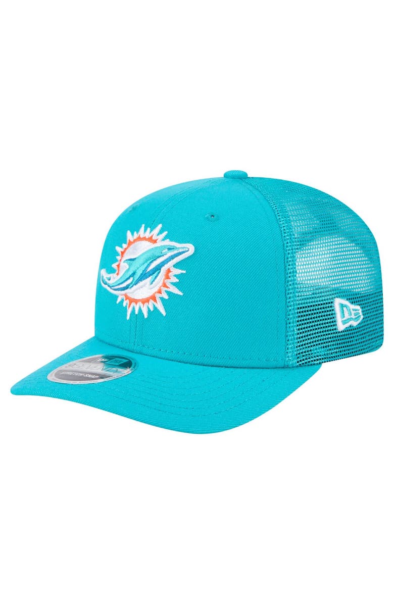 New Era Men's New Era Aqua Miami Dolphins Main Trucker 9SEVENTY Stretch-Snap Hat, Main, color, Aqua
