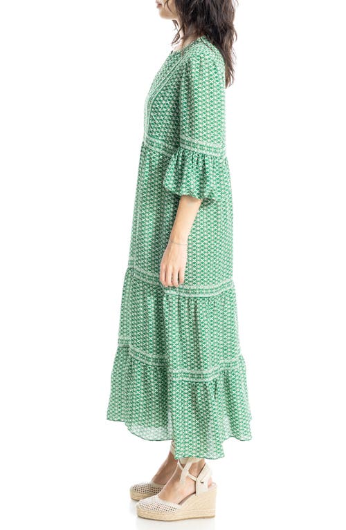 Max Studio Bubble Sleeve Crepe Maxi Dress In Grn/crm Gracelock Geo