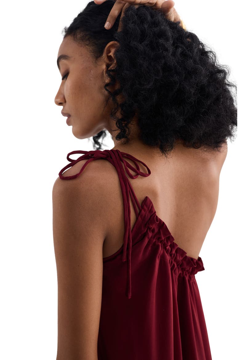 One-shoulder Midi dress in Burgundy, Alternate, color, Solid