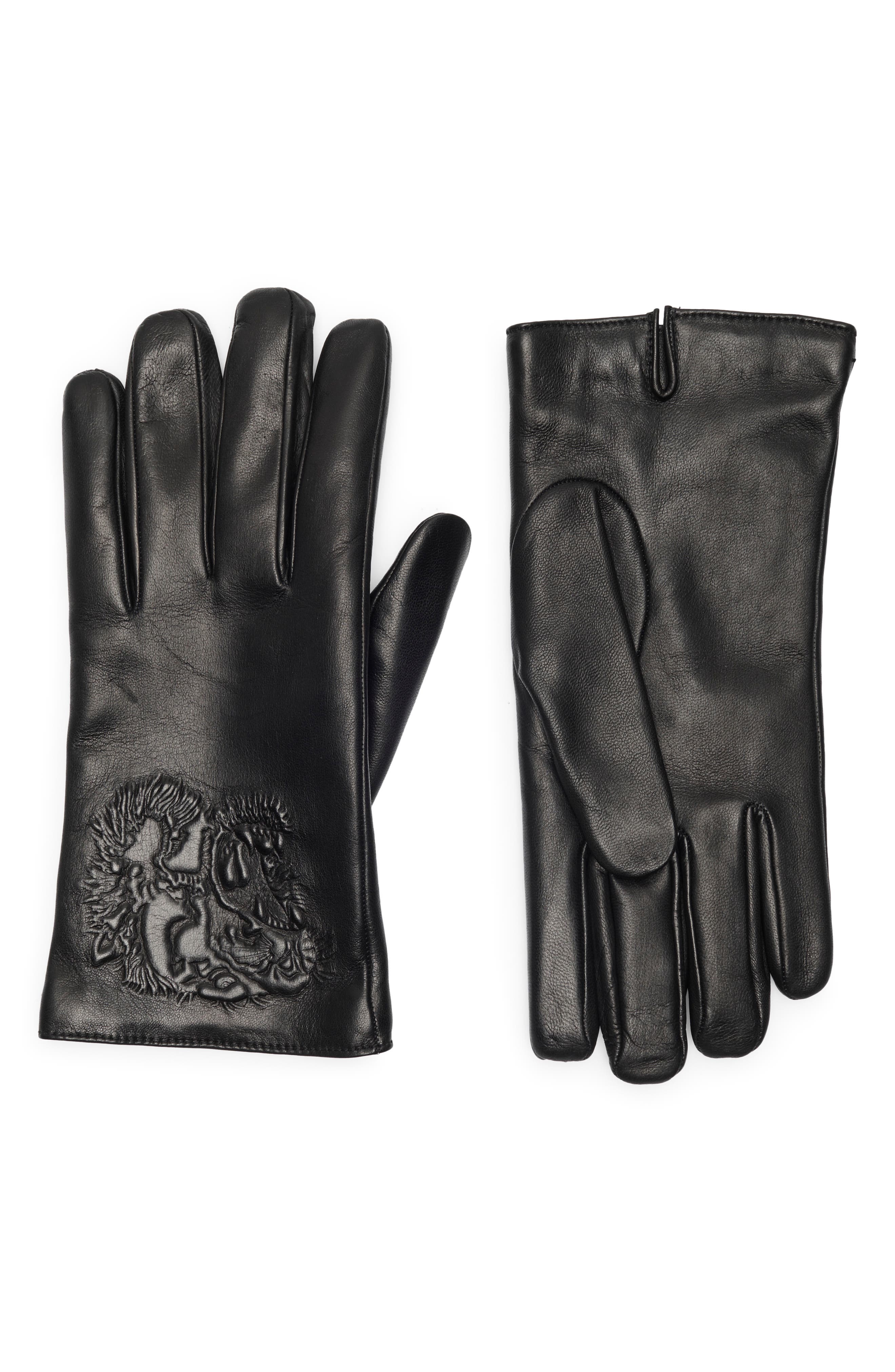 Gucci Tiger Embossed Leather Gloves