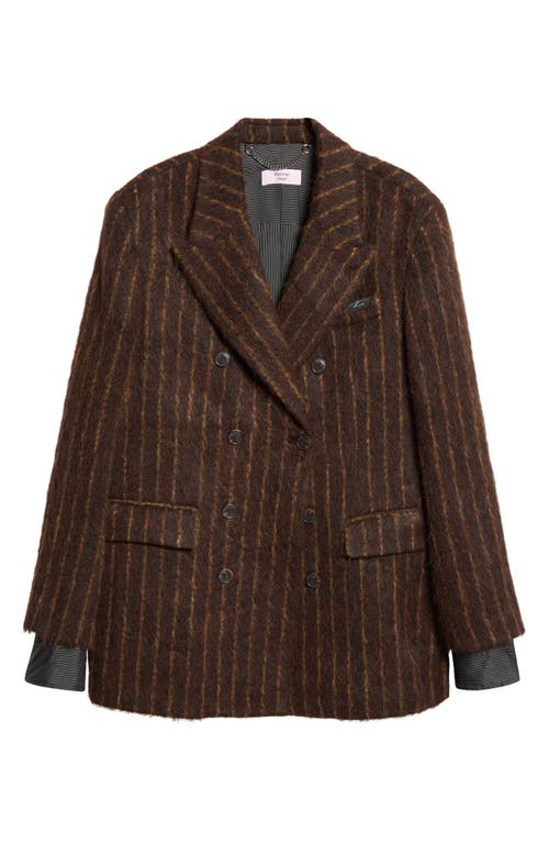 Martine Rose Stripe Wool Blend Double Breasted Short Coat in Brown-Gold Stripe Brwgld 