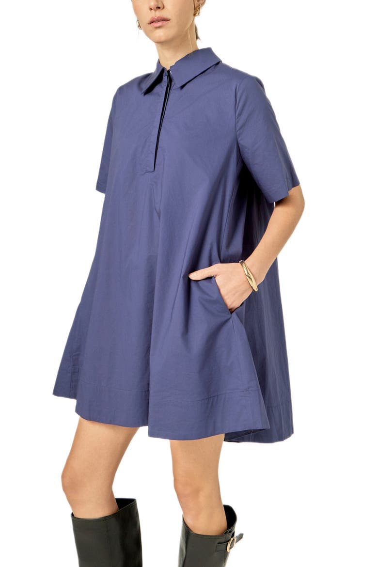 Short Sleeve Cotton Shirtdress, Alternate, color, NAVY