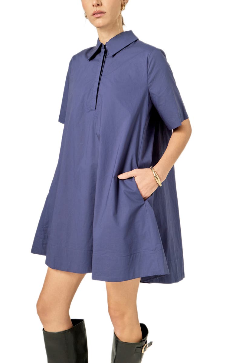 English Factory Short Sleeve Cotton Shirtdress, Alternate, color, Navy