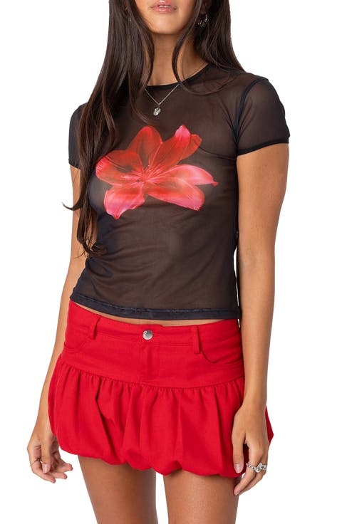 Aloha Floral Sheer Mesh T-Shirt