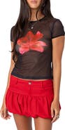 EDIKTED Aloha Floral Sheer Mesh T-Shirt
