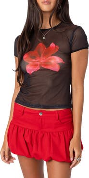 EDIKTED Aloha Floral Sheer Mesh T-Shirt