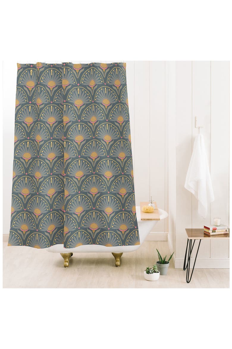 Floral Fans Shower Curtain, Alternate, color, GREEN