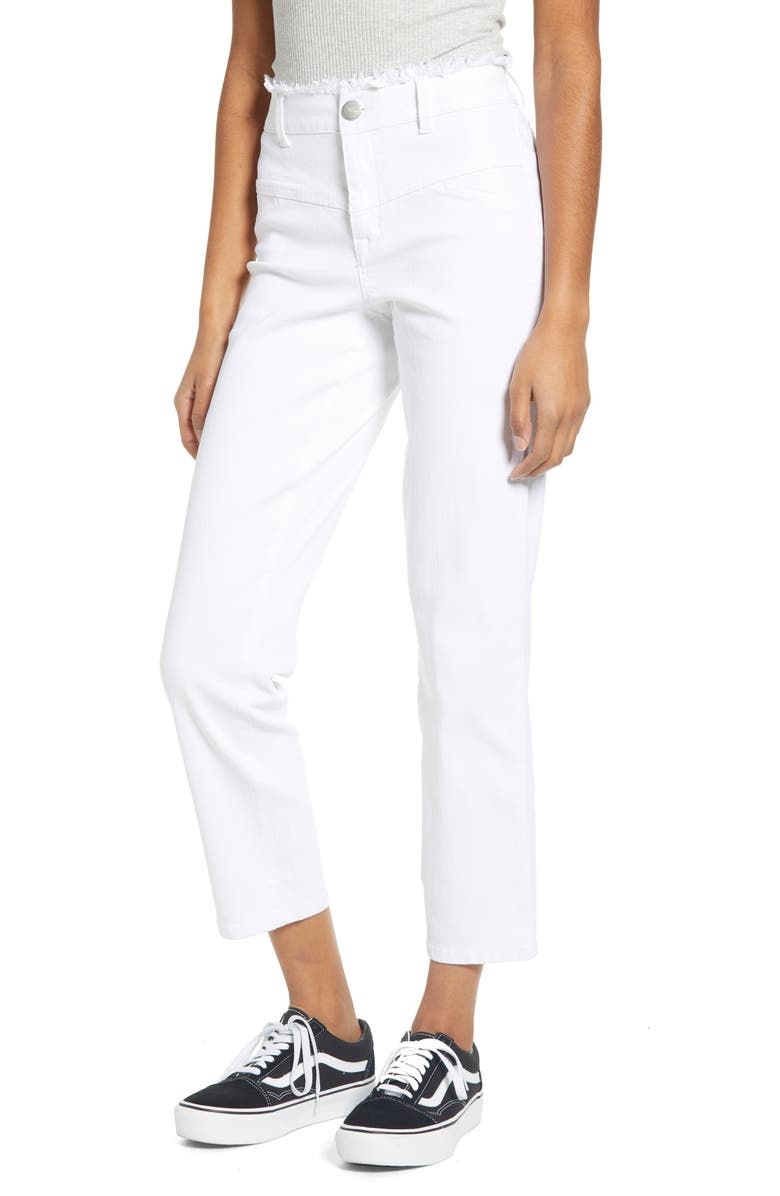 1822 Denim Fray Waist Ankle Straight Leg Jeans, Main, color,