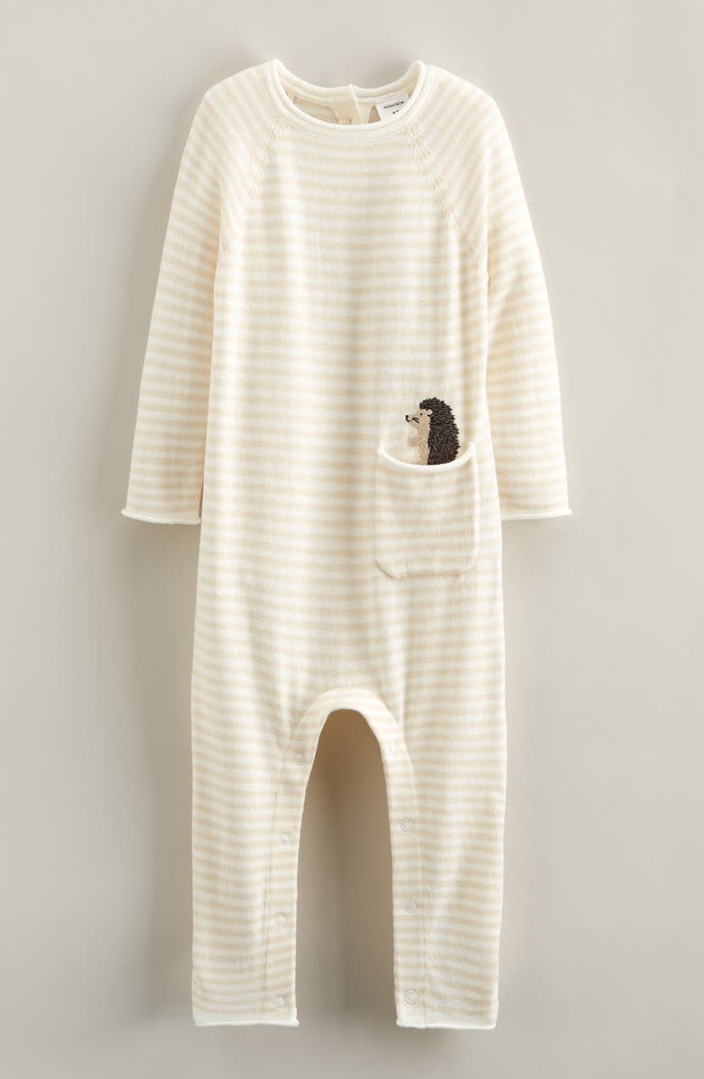 Nordstrom Stripe Embroidered Pocket Romper, Main, color, Hedgehog-Beige Heather Stripe