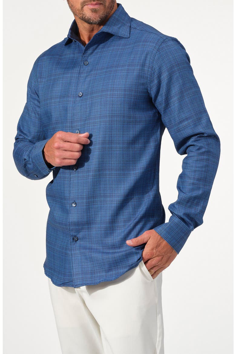 Textured Cotton Button-Up Shirt, Alternate, color, MARINE