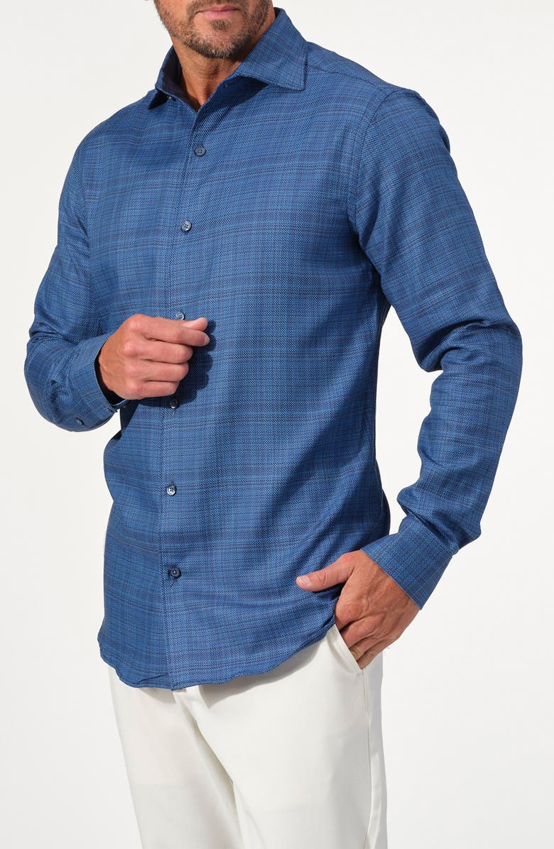 STUDIO GARNET LOS ANGELES Textured Cotton Button-Up Shirt, Alternate, color, Marine