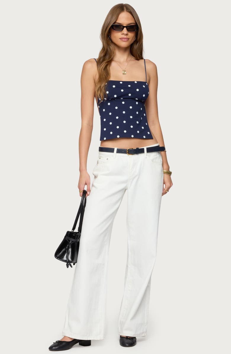 EDIKTED Jinx Polka Dot Open Back Camisole, Alternate, color, Navy-And-White
