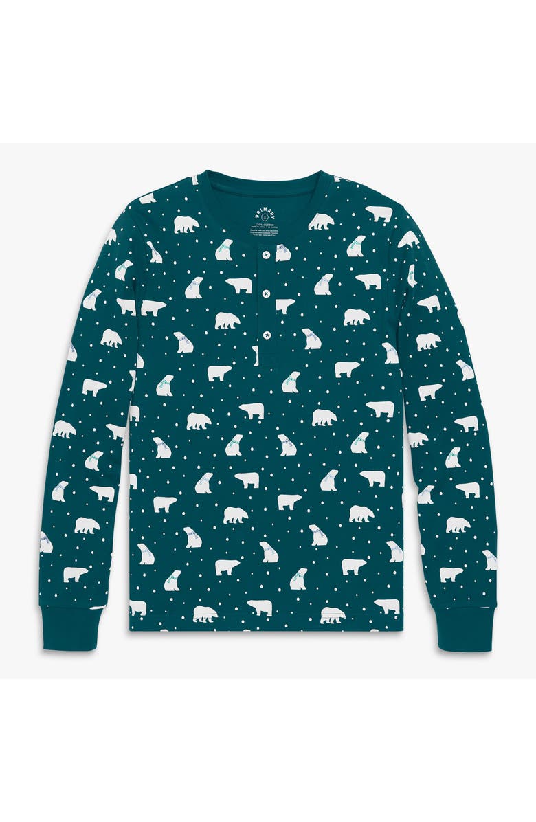 Primary Adult Organic Long Sleeve Henley Pj Top in Holiday Animal Friends, Main, color, Forest Polar Bears