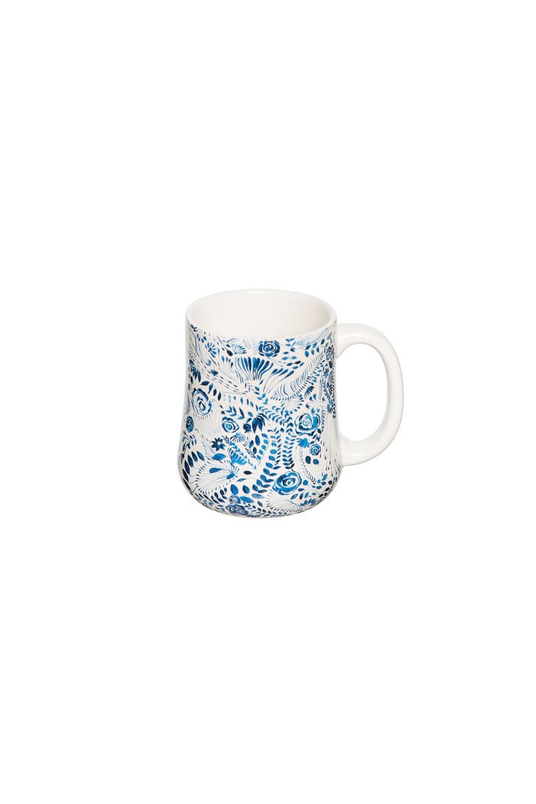 Navy Blue Floral Ceramic Coffee & Tea Dolomite Drinking Mug 16oz, Main, color, Blue