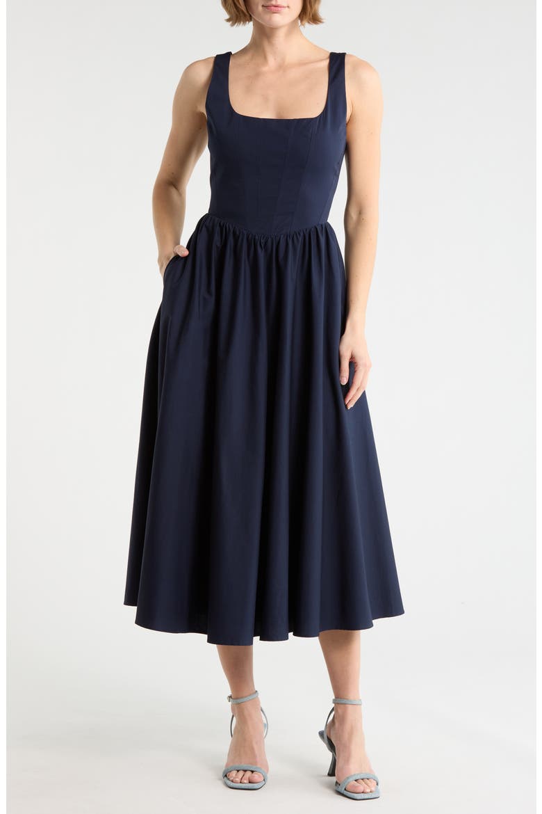 Corset Midi Dress, Main, color, NAVY