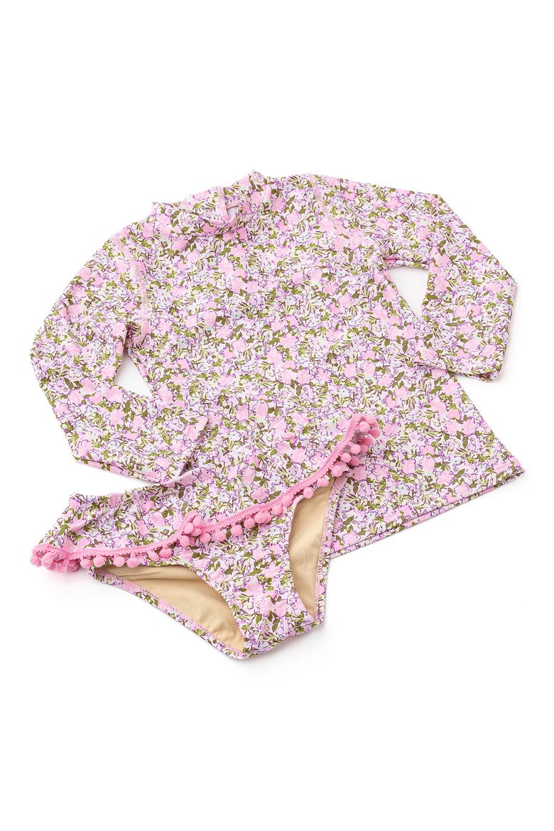 Kids' Long Sleeve UPF 50+ Two-Piece Rashguard Swimsuit, Alternate, color, PINK