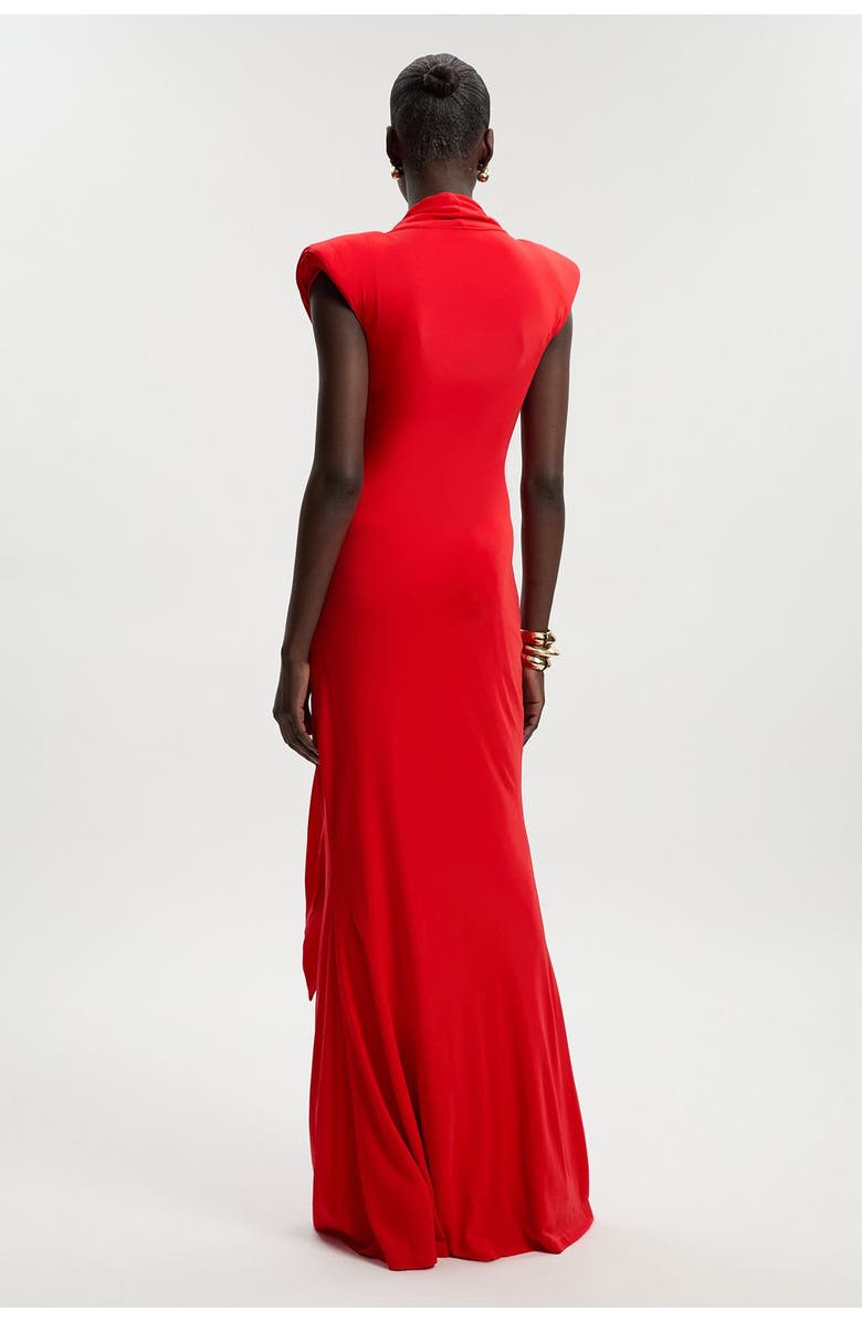 Karen Millen Plunge Ruched Twist Jersey Maxi Dress, Alternate, color, Red