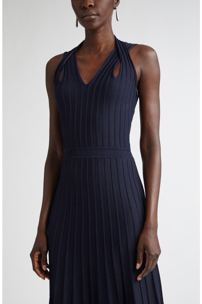 Diagonal Knit Fit & Flare Dress, Alternate, color, NAVY