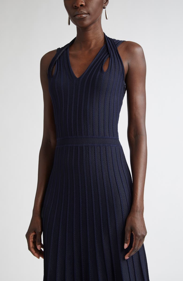 ST. JOHN Diagonal Knit Fit & Flare Dress, Alternate, color, Navy