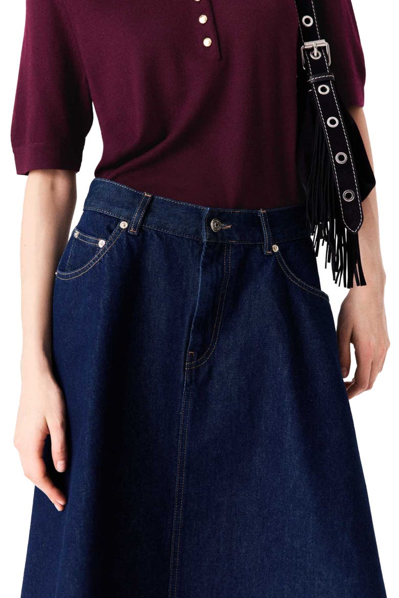 Mid-length flared denim skirt, Alternate, color, Navy