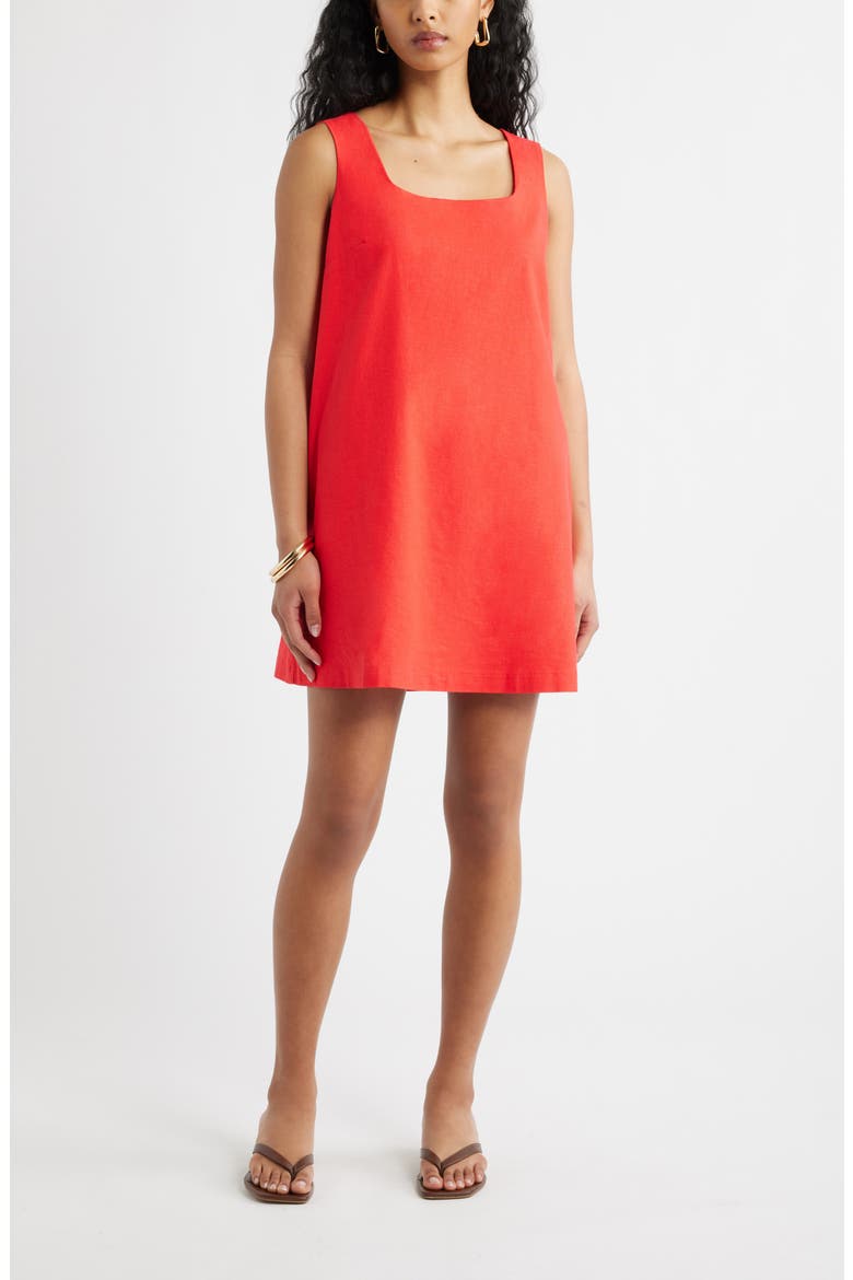 Linen Blend Shift Dress, Main, color, RED TOMATO