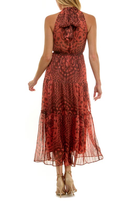 Socialite Printed Mock Neck Chiffon Maxi Dress In Red