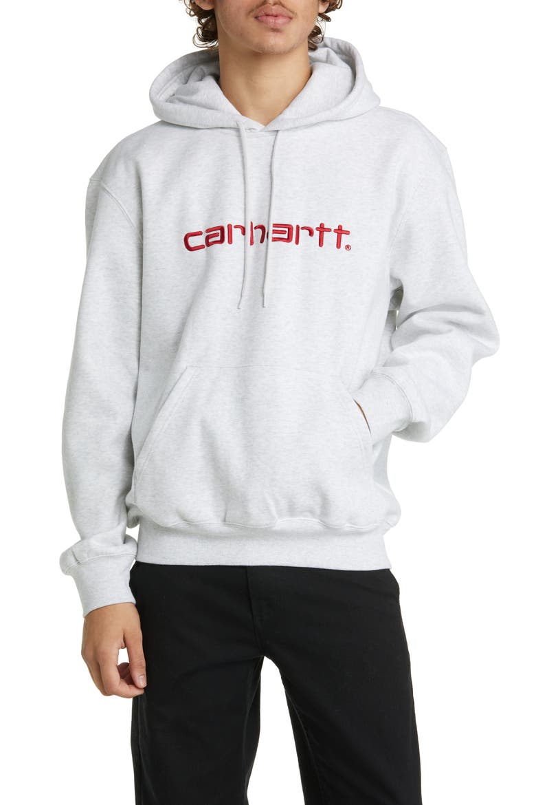 Hooded Logo Sweatshirt, Main, color, ASH HEATHER / ROCKET