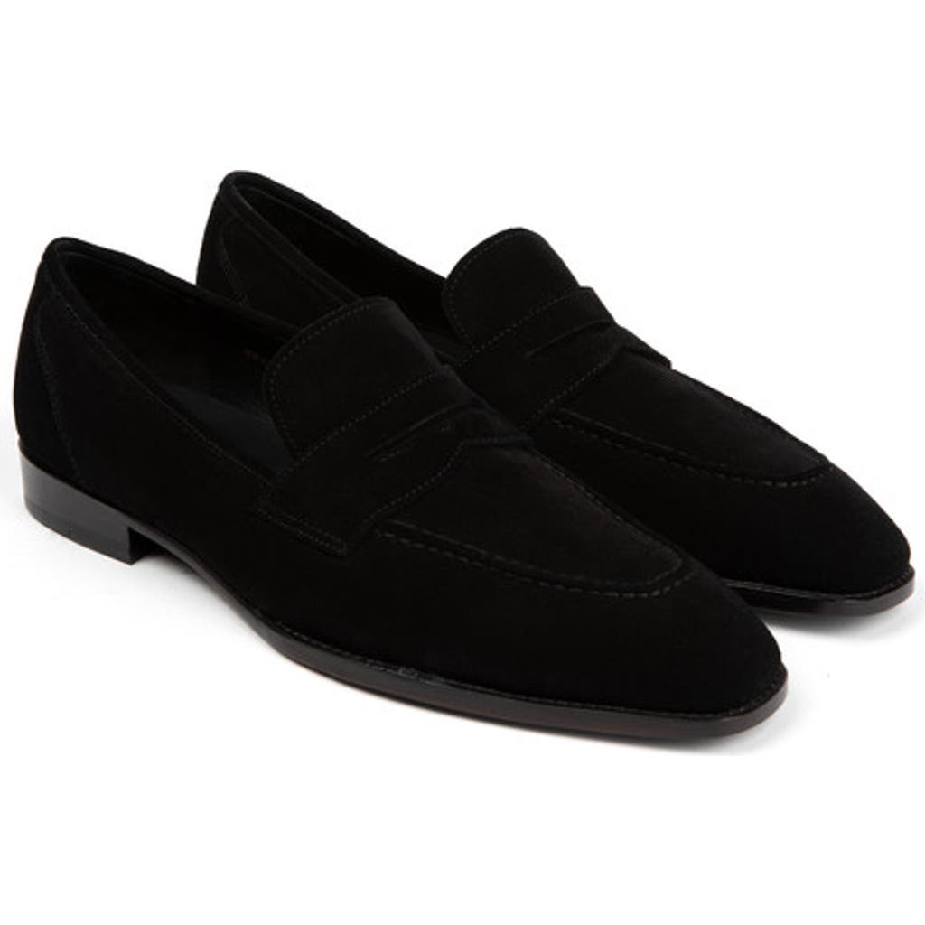 Anthony Veer Belmont Penny Loafer In Velvet Noir Black