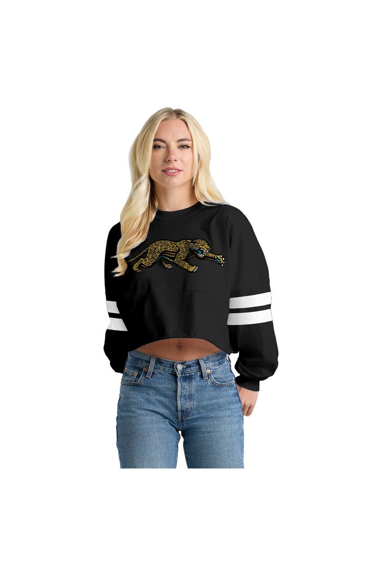 Women's Spirit Jersey  Black Jacksonville Jaguars Oversized Cropped Stripe Long Sleeve T-Shirt, Main, color, Black