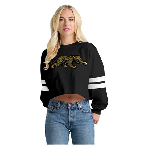 Women's Spirit Jersey  Black Jacksonville Jaguars Oversized Cropped Stripe Long Sleeve T-Shirt