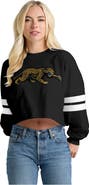 SPIRIT JERSEY Women's Spirit Jersey Black Jacksonville Jaguars Oversized Cropped Stripe Long Sleeve T-Shirt
