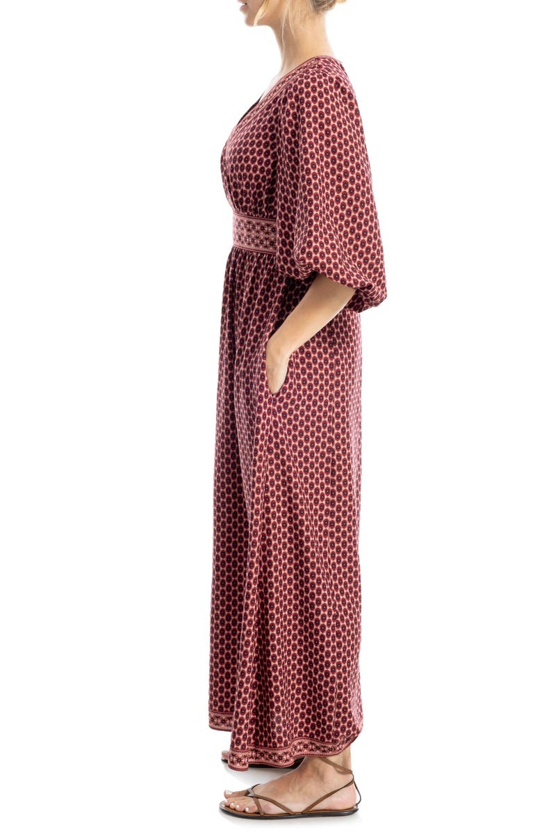 MAX STUDIO Surplice V-Neck Maxi Dress, Alternate, color, Burgandy/ Cream Sunburst