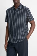 Vince Stripe Classic Fit Short Sleeve Button-Up Shirt