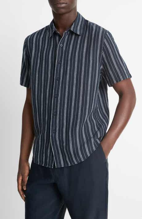 Vince Stripe Classic Fit Short Sleeve Button-Up Shirt