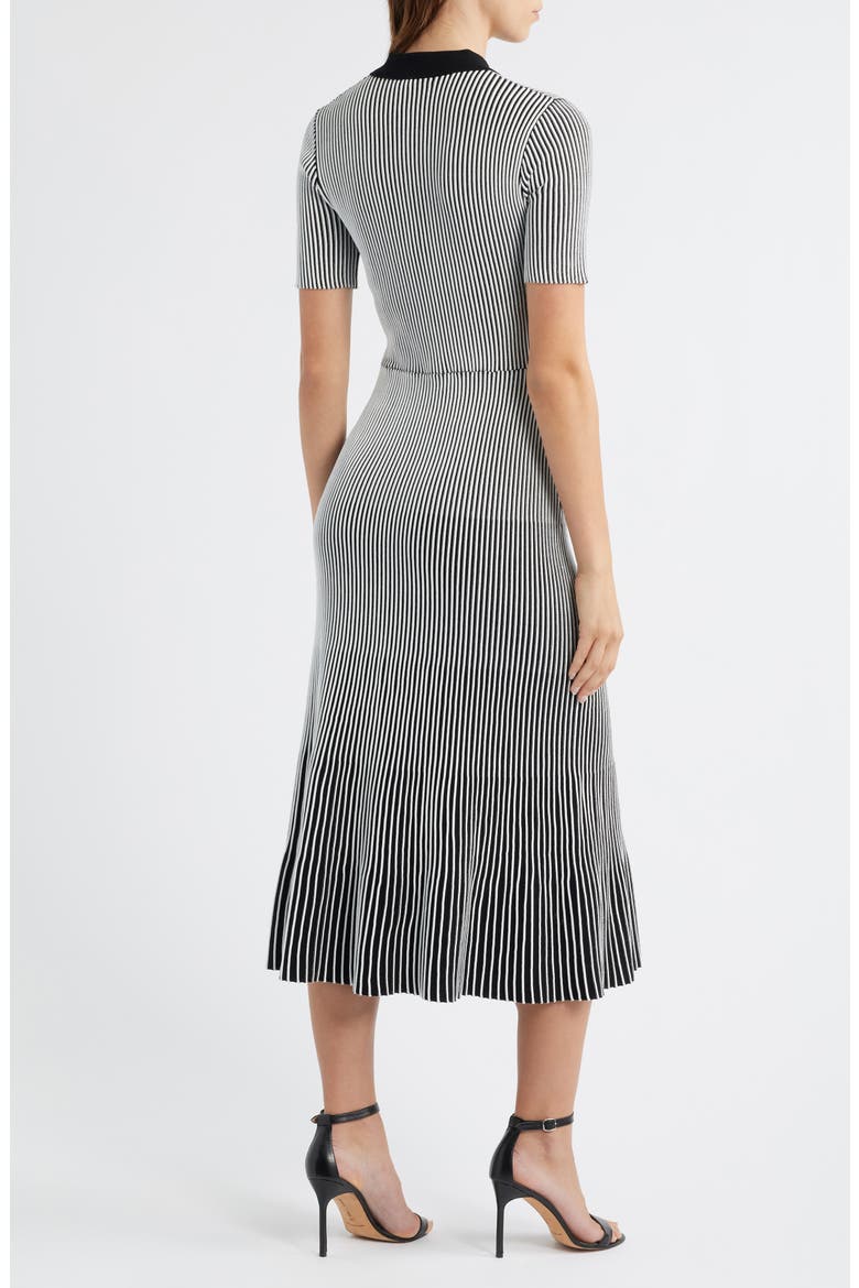 Collared Short Sleeve Ribbed Sweater Dress, Alternate, color, BLACK/ IVORY
